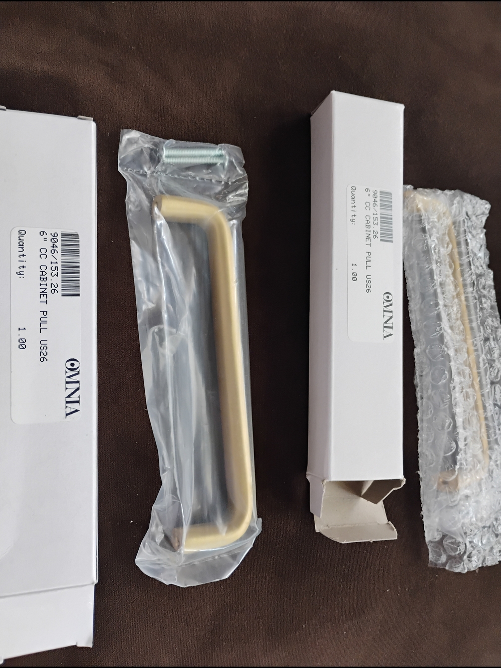 2 Omnia Satin Brass 6" Gold Cabinet Pulls